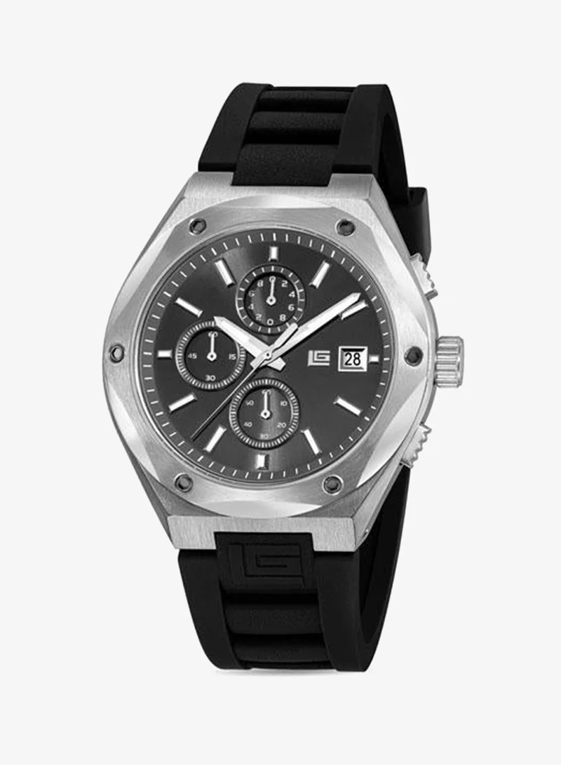 Guy Laroche Renaud Gray Dial Gray Leather Strap Chronograph Watch for Men 44.5mm