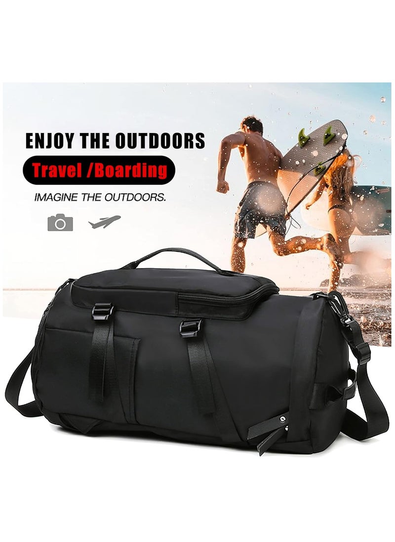 Travel Bag, Multifunctional Duffle Bag with Hidden Straps and Shoe Compartments, Large Capacity Gym Bag for Men and Women (Black)