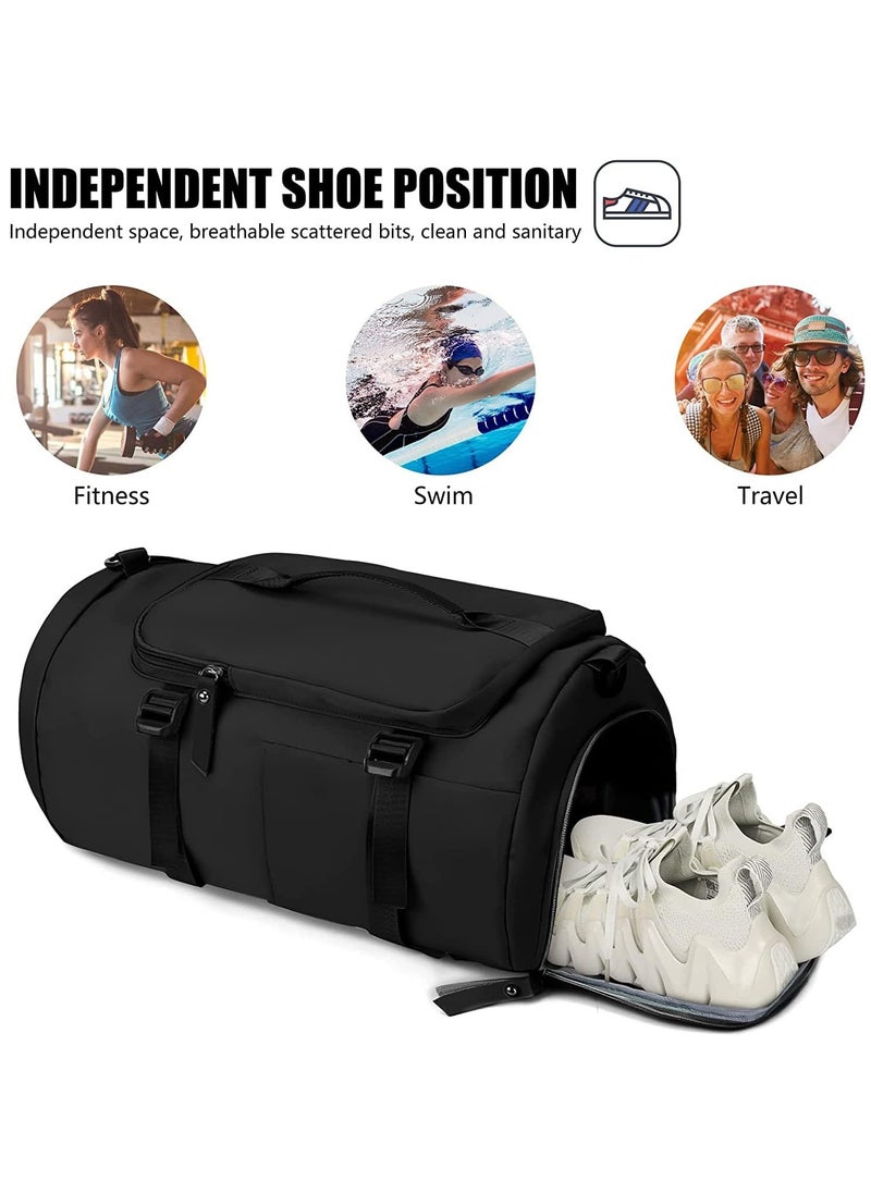 Travel Bag, Multifunctional Duffle Bag with Hidden Straps and Shoe Compartments, Large Capacity Gym Bag for Men and Women (Black)
