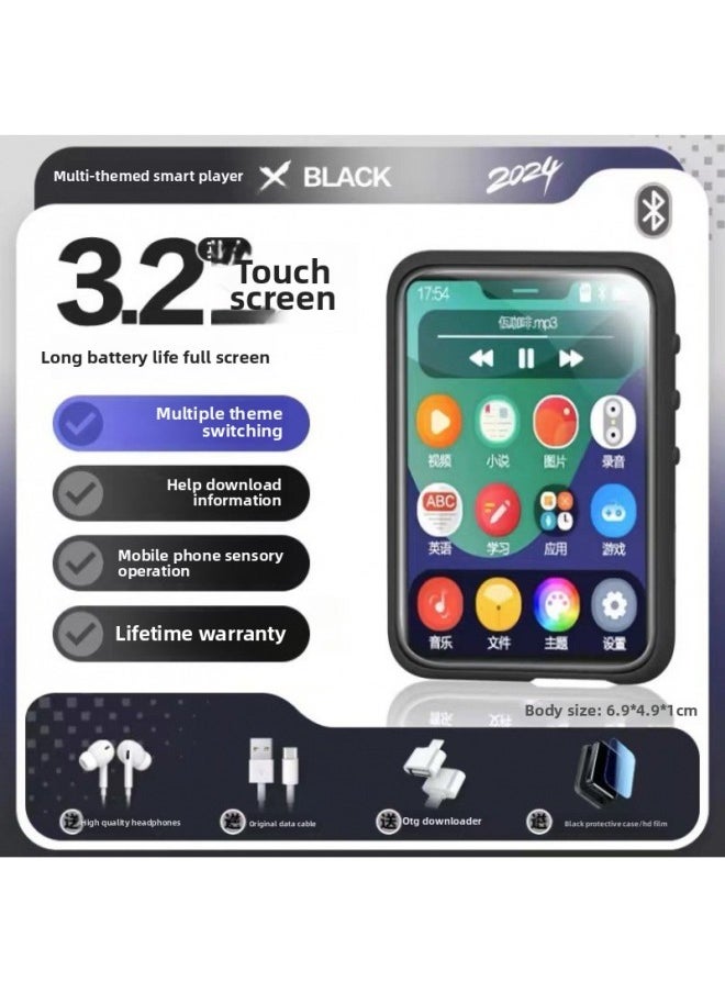 Bluetooth Walkman Student Edition High Use Listening To Songs And Watching Novels English Listening Player Reading-Body Color:3.2inch Touch Screen Upgraded Version/bluetooth 6.0/black Protective Case/can Switch Four-theme Interface/free Headphones + OTG + Membrane-Memory Capacity:4G [can Be Downloaded As Your Request - SonG/fiction/movie - EnGlish ListeninG/others