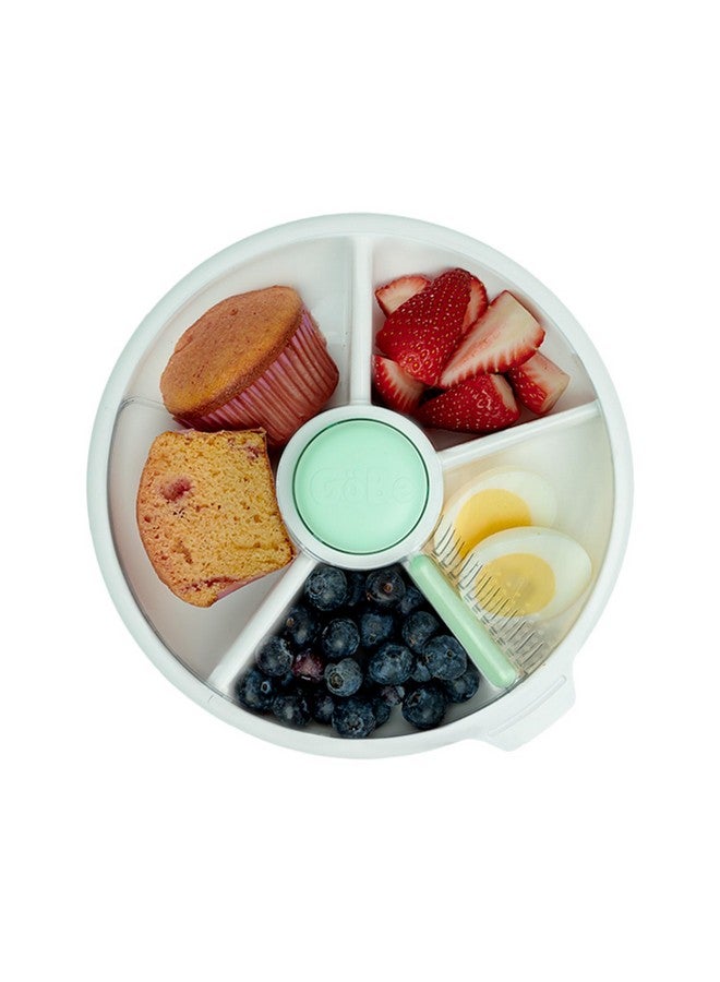 GOBE GoBe Kids Large Snack Spinner Slide Bundle with Hand Strap and Sticker Sheet - Reusable Snack Container with 4 Compartment Dispenser and Lid | BPA/PVC Free | Dishwasher Safe | No Spill - Mint Green  - Image 1