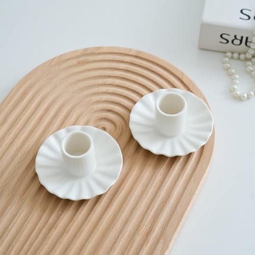 VIRFONOR Ceramic Taper Candle Holders,Vintage Candlestick Holder Centerpieces for Home Wedding Decoration, Housewarming Gifts,Pack of 2 (Round B Style) - Image 2