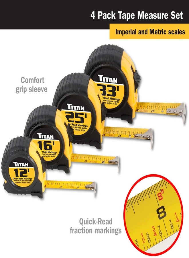 Titan 10902 4-Piece Tape Measure Set (12', 16', 25' and 33') - Image 2