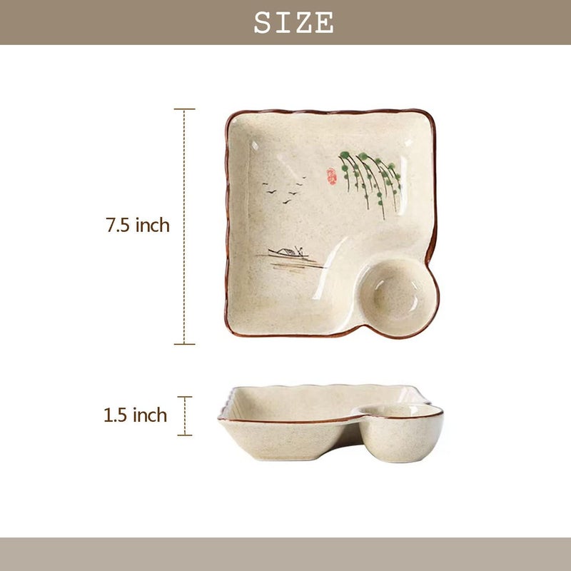 FYUEROPA Ceramic Dumpling Plate with Dipping Saucer Sushi Dish Serving Plate Chips and Snack Plate 75 Inch  Set of 2 Fish - Image 2