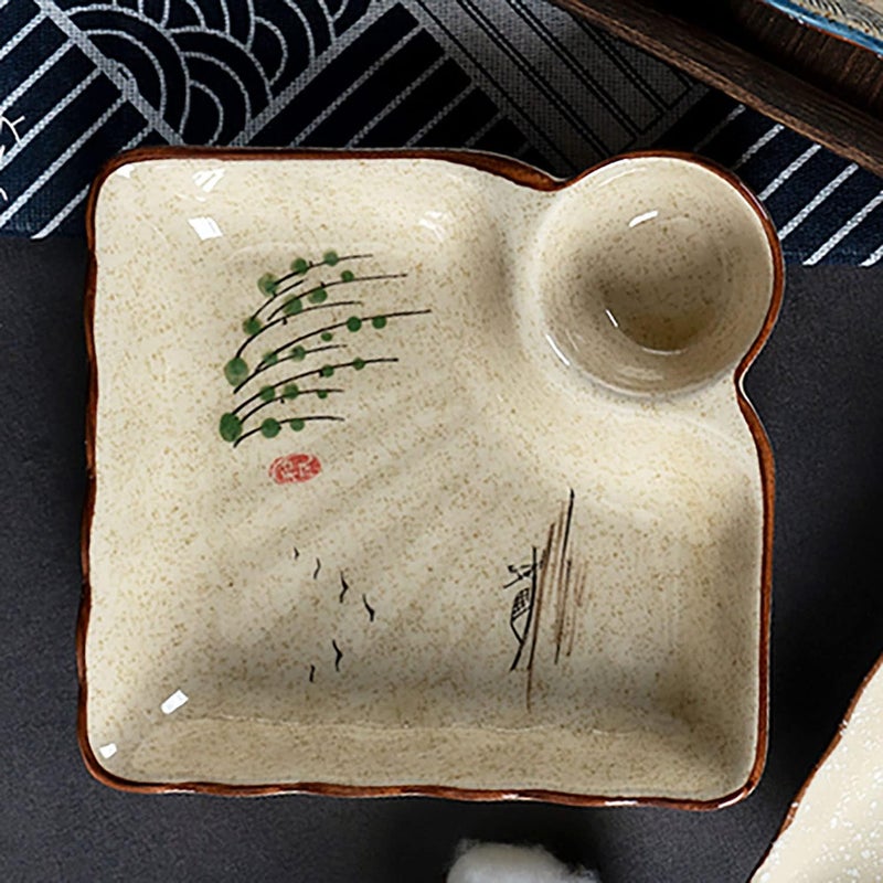 FYUEROPA Ceramic Dumpling Plate with Dipping Saucer Sushi Dish Serving Plate Chips and Snack Plate 75 Inch  Set of 2 Fish - Image 3