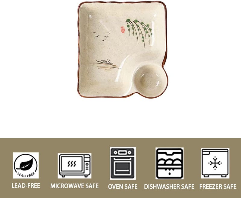 FYUEROPA Ceramic Dumpling Plate with Dipping Saucer Sushi Dish Serving Plate Chips and Snack Plate 75 Inch  Set of 2 Fish - Image 5