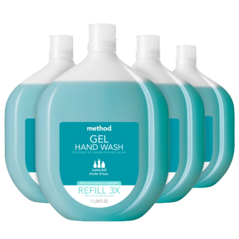 Method Gel Hand Soap Refill Waterfall Recyclable Bottle Biodegradable Formula 34 oz Pack of 4 Packaging May Vary