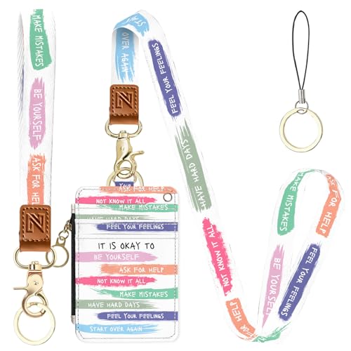 NICCCARD Be Yourself 2-in-1 ID Badge Holder & Lanyard Wallet for Teachers,Nurse,Professionals-Cute Zippered Coin Pouch,Removable Wristlet & Neck Lanyard,5 Card Slots Stylish Work Essential - Image 1