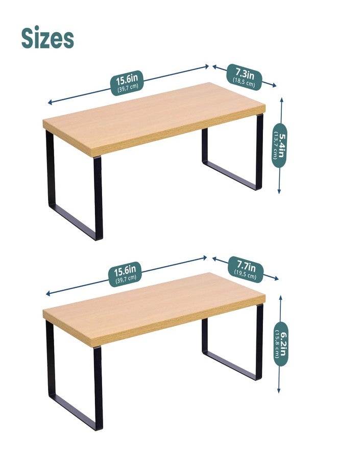 Sben Cabinet Organizer Shelf, Set of 2 Kitchen Counter Shelves, Kitchen Storage, Spice Rack, Stackable, Expandable, Metal and Engineered Wood, Ink Black and Natural Beige - Image 4