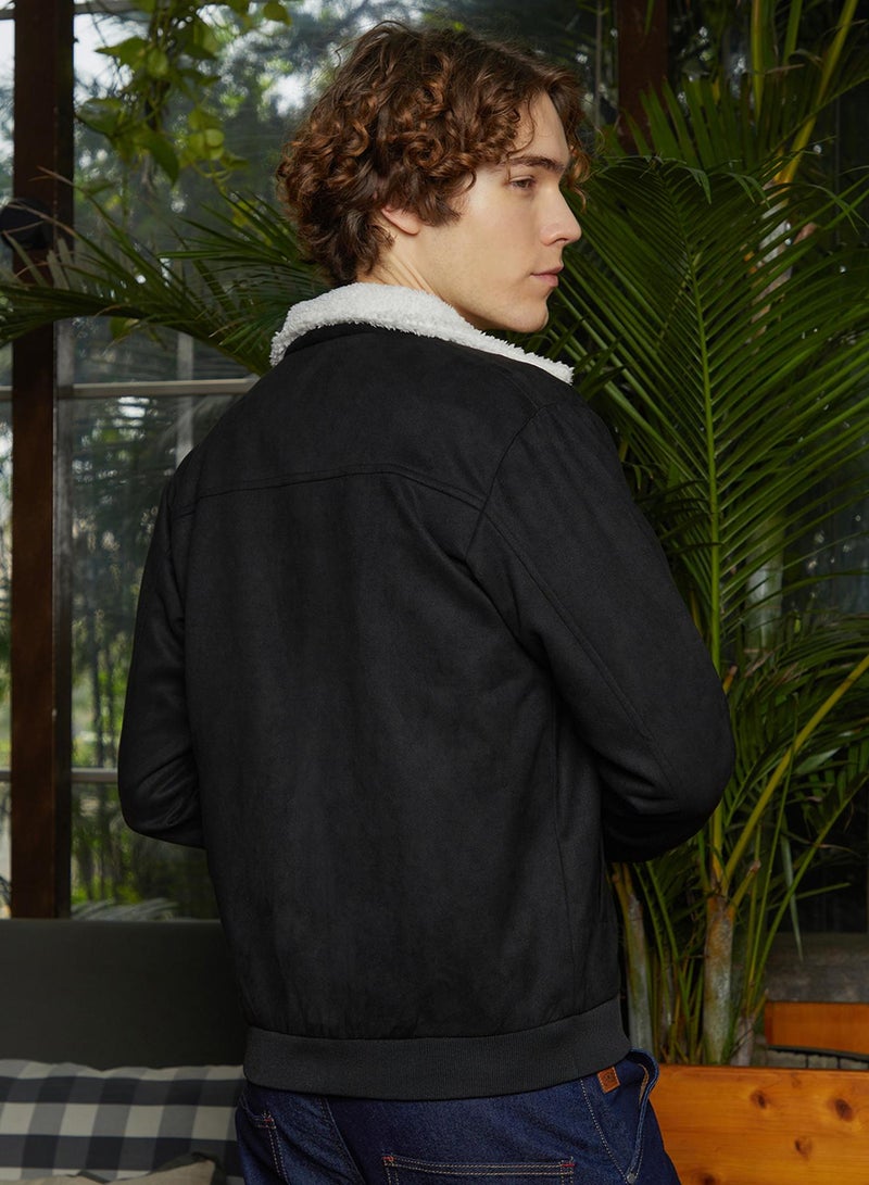 كامبوس سوترا Men's Raven Black & Chalk White Fleece-Lined Bomber Jacket  - Image 5