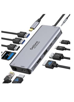 Generic 12 in 1 Dual HDMI USB C Docking Station with Dual 2x 3.0 & 2x 2.0 100W PD Data SD TF Card Reader Gigabit Ethernet 3.5mm Audio/Microphone Compatible MacBook Pro  - Image 1