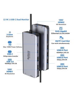 Generic 12 in 1 Dual HDMI USB C Docking Station with Dual 2x 3.0 & 2x 2.0 100W PD Data SD TF Card Reader Gigabit Ethernet 3.5mm Audio/Microphone Compatible MacBook Pro  - Image 2