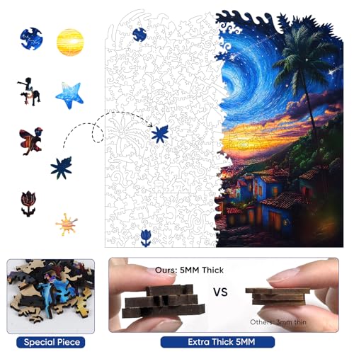 Mys Aurora 500 Pieces Puzzles for Adults Starry Night Wooden Puzzles Unique Shaped Jigsaw Puzzle Birthday Scenery Gift Challenging Family Game for Kids and Adults 159 159 Inches - Image 5