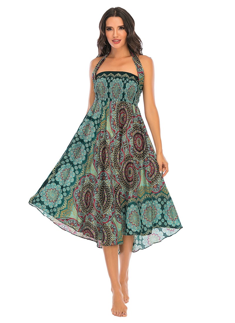 Loquat - Casual Dress Half Skirt Beach Vacation Skirt Two Dresses Full Skirt Green - Image 1