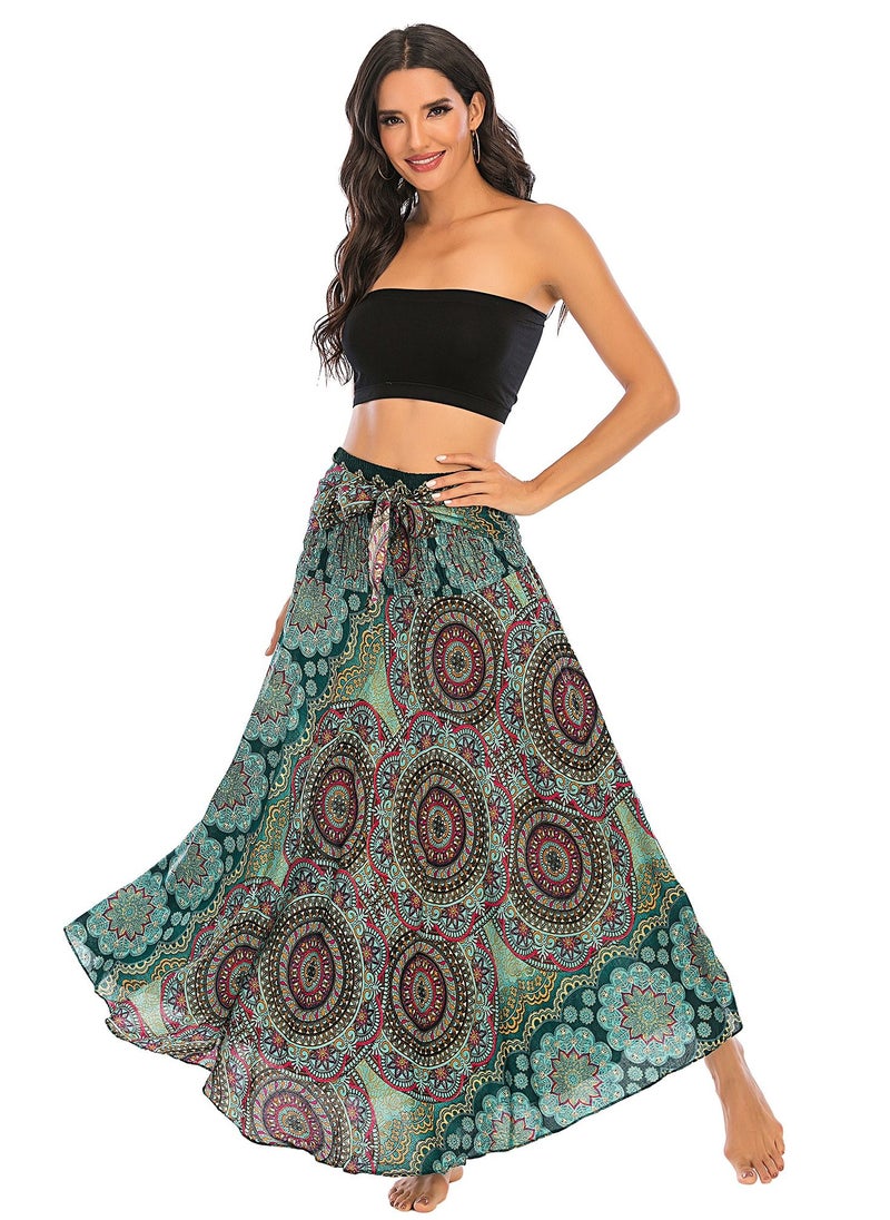 Loquat - Casual Dress Half Skirt Beach Vacation Skirt Two Dresses Full Skirt Green - Image 1