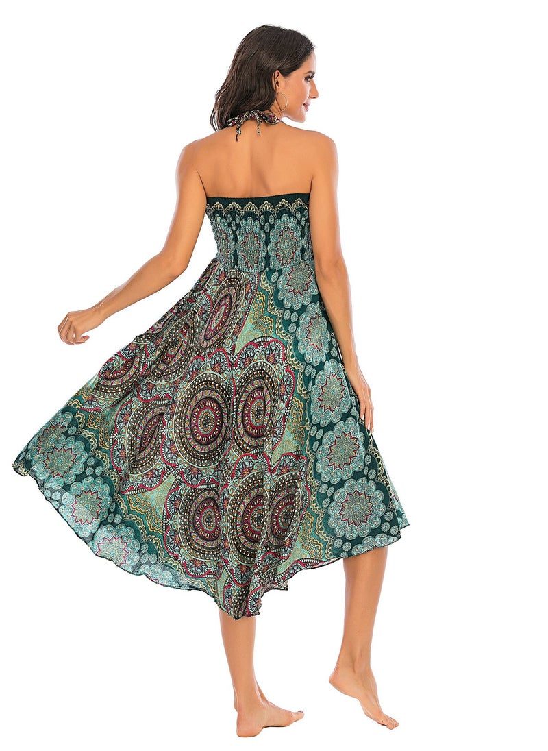 Loquat - Casual Dress Half Skirt Beach Vacation Skirt Two Dresses Full Skirt Green - Image 1