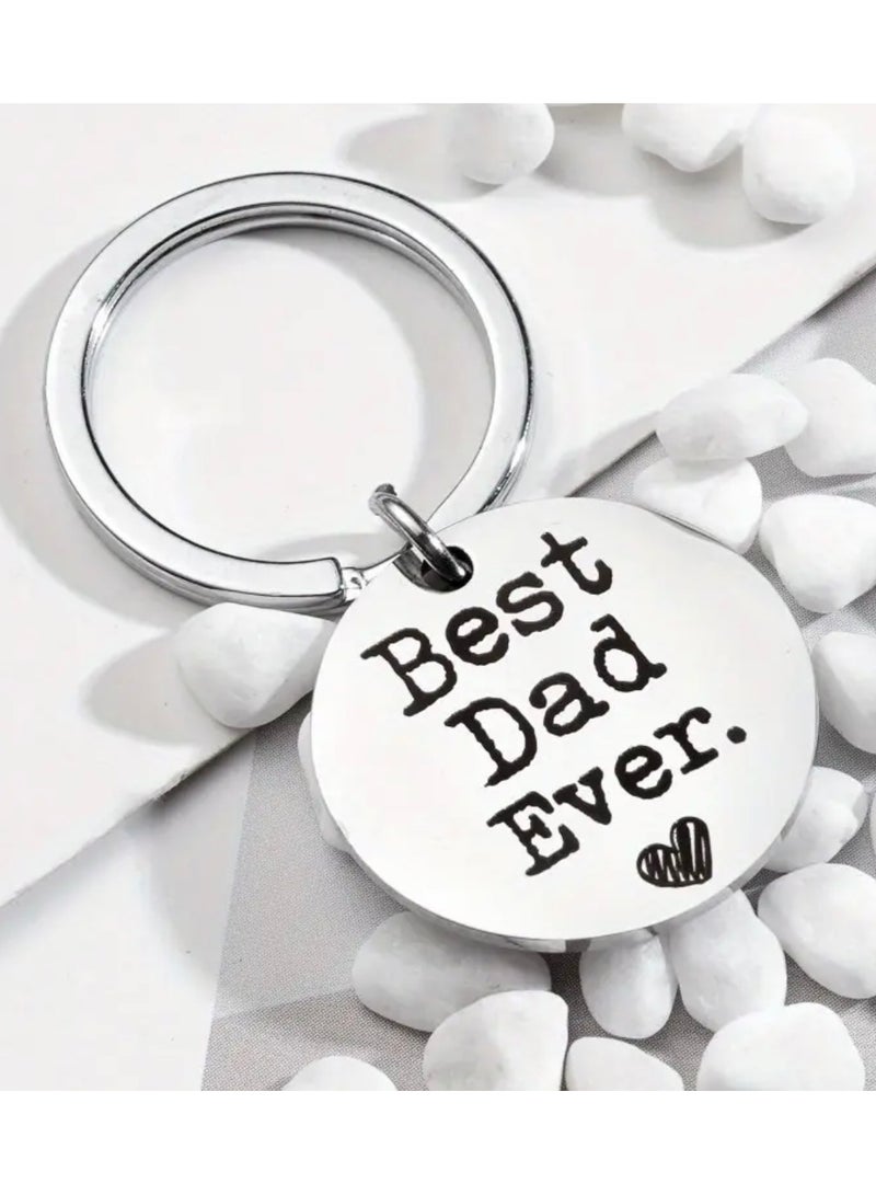 Best Dad Ever Keychain, Silver Pendant, Keyring for Happy Father's Day Gift, Lovely Presents for Daddy's Birthday from Children, Accessories, Appreciation Surprise Heart Message - Image 2