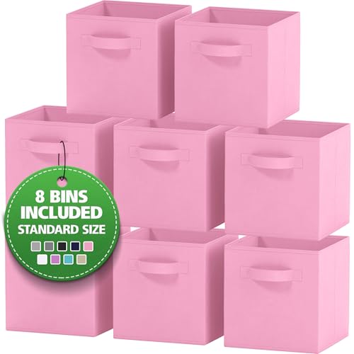 Royexe Storage Cubes  11 Inch Cube Storage Bins Set of 8 Fabric Cubby Organizer Baskets with Dual Handles  Foldable Closet Shelf Organization Boxes Light Pink - Image 1