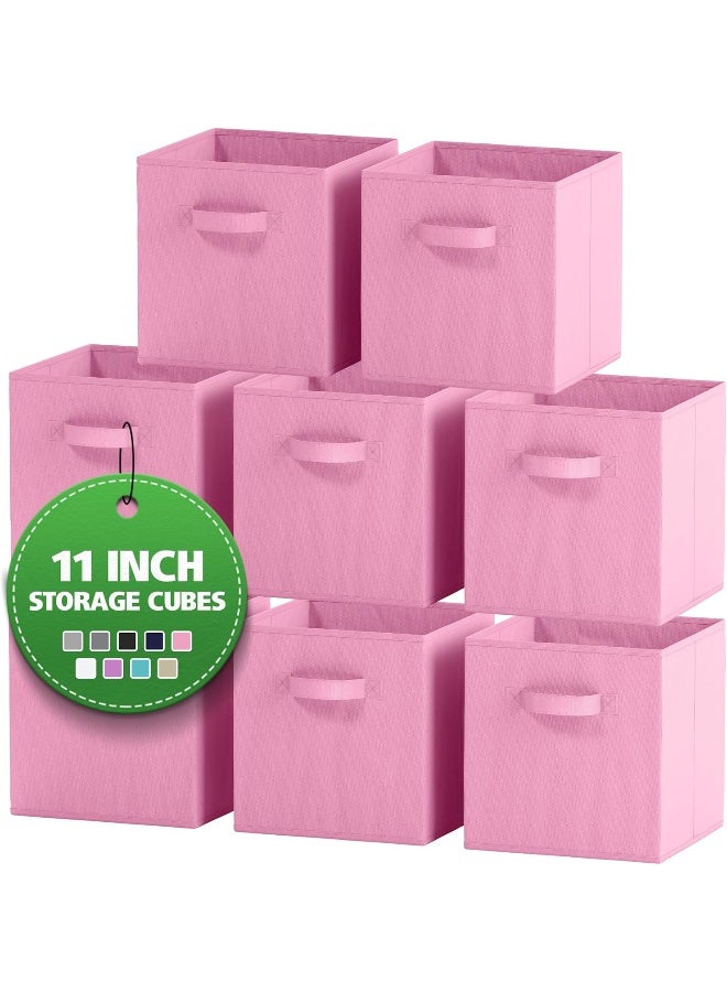 Royexe Storage Cubes  11 Inch Cube Storage Bins Set of 8 Fabric Cubby Organizer Baskets with Dual Handles  Foldable Closet Shelf Organization Boxes Light Pink - Image 3
