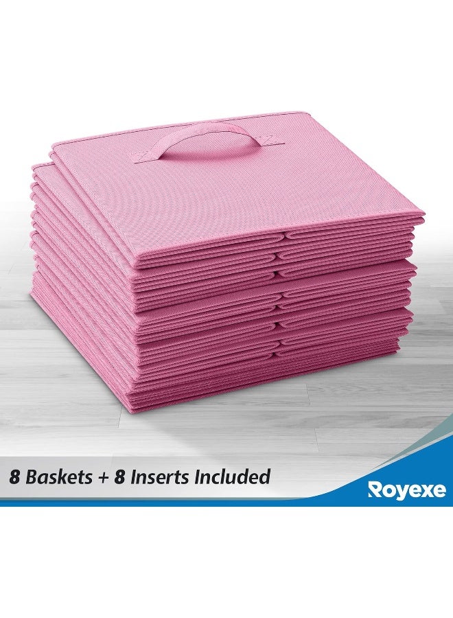 Royexe Storage Cubes  11 Inch Cube Storage Bins Set of 8 Fabric Cubby Organizer Baskets with Dual Handles  Foldable Closet Shelf Organization Boxes Light Pink - Image 2