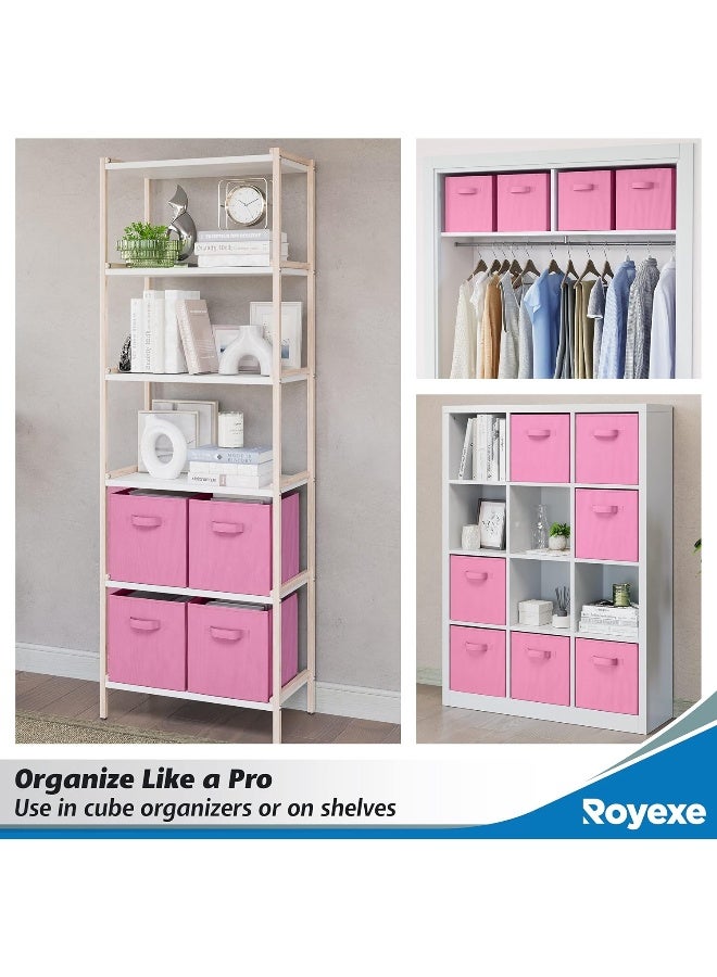 Royexe Storage Cubes  11 Inch Cube Storage Bins Set of 8 Fabric Cubby Organizer Baskets with Dual Handles  Foldable Closet Shelf Organization Boxes Light Pink - Image 4