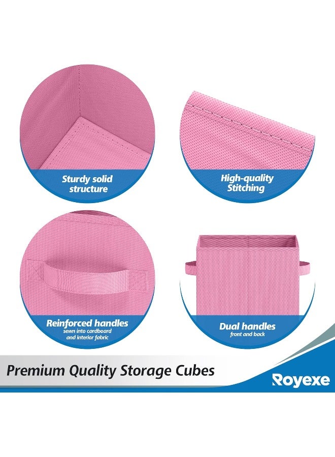 Royexe Storage Cubes  11 Inch Cube Storage Bins Set of 8 Fabric Cubby Organizer Baskets with Dual Handles  Foldable Closet Shelf Organization Boxes Light Pink - Image 5
