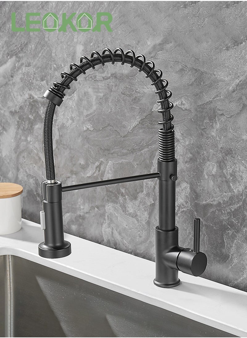 LEOKOR Kitchen Faucet with Pull Down Sprayer Stainless Steel Single Handle Pull Out Spring Sink Faucets  - Image 1