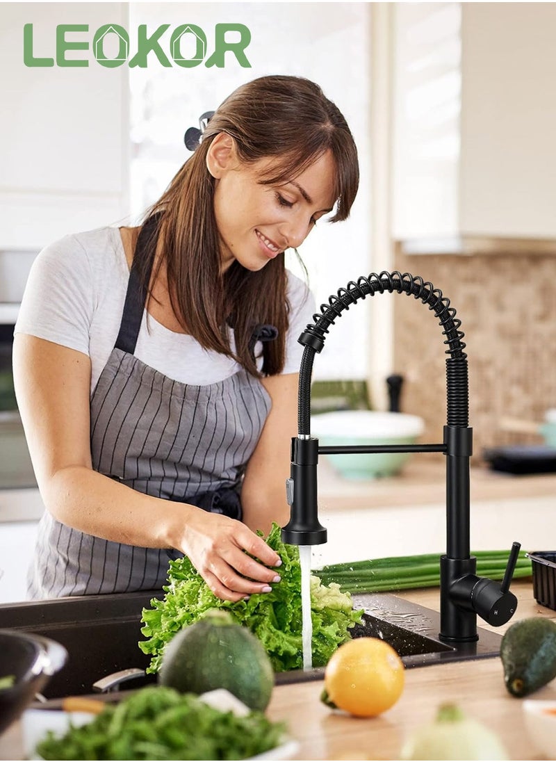 LEOKOR Kitchen Faucet with Pull Down Sprayer Stainless Steel Single Handle Pull Out Spring Sink Faucets  - Image 2