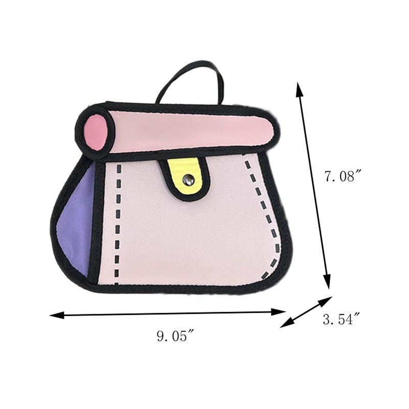 Craoopii Funny 2D Cartoon Crossbody Bag Creative Cute Handbag 3D Style 2D Drawing Canvas Bag for Women & Men (Pink) - Image 3