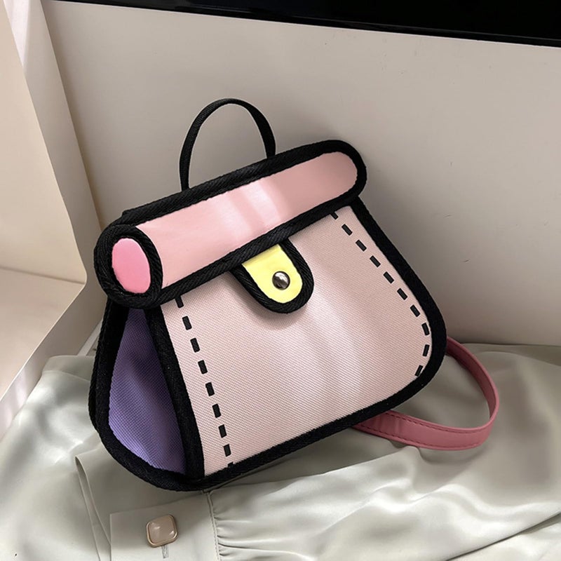 Craoopii Funny 2D Cartoon Crossbody Bag Creative Cute Handbag 3D Style 2D Drawing Canvas Bag for Women & Men (Pink) - Image 2