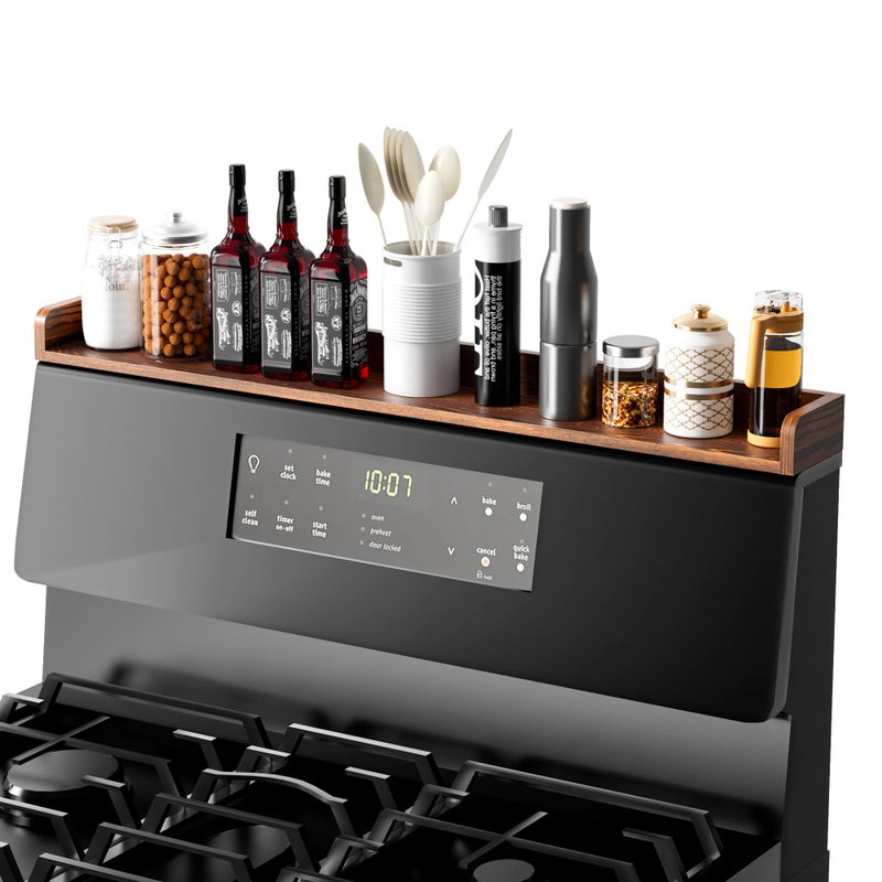 Fun Memories Stove Top Shelf, 30" Magnetic Shelf for Kitchen Stove, Pine Wood Stove Shelves, Wall Mounted Shelves for Home Storage Organization, Heat and Pressure Resistant, 1pcs, Dark Brown - Image 1