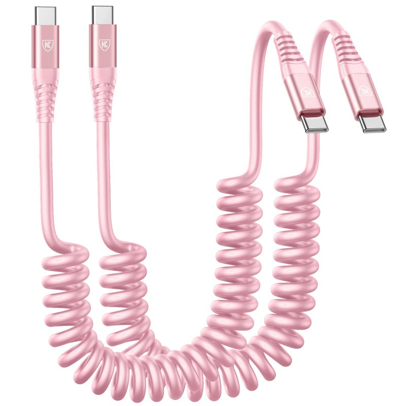 KIYODA USB C to C Cable 3FT for Car, Coiled USB C Fast Charging Cable for iPhone 17/16/15, 2Pack Type C Cord for iPhone 15/Plus/Pro/Pro Max/Samsung Galaxy S23-Pink - Image 1
