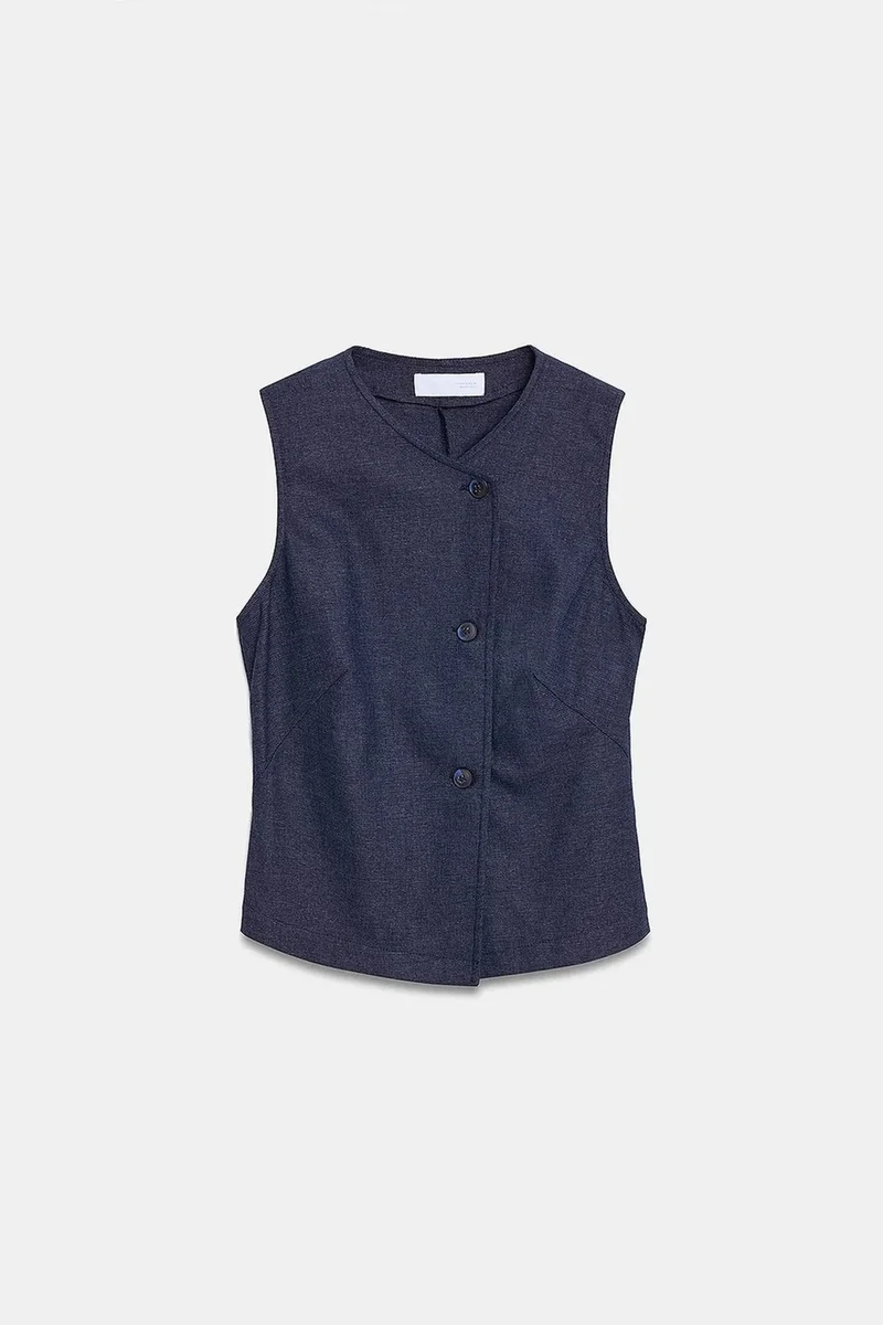 DILVIN Fitted Woven Waistcoat With Button Front