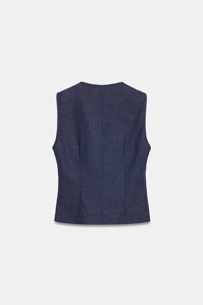 Dilvin Navy Blue DILVIN Fitted Woven Waistcoat With Button Front for Women | Best Price UAE