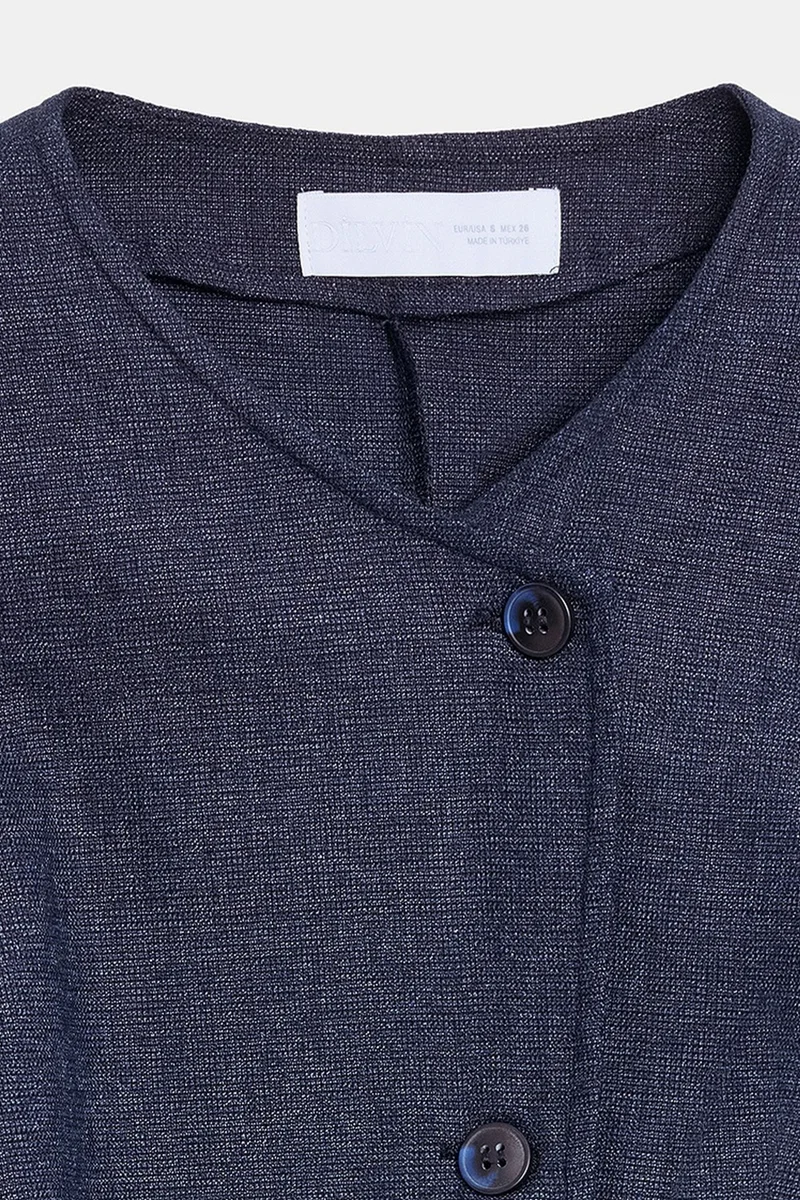 Dilvin Navy Blue DILVIN Fitted Woven Waistcoat With Button Front for Women | Best Price UAE