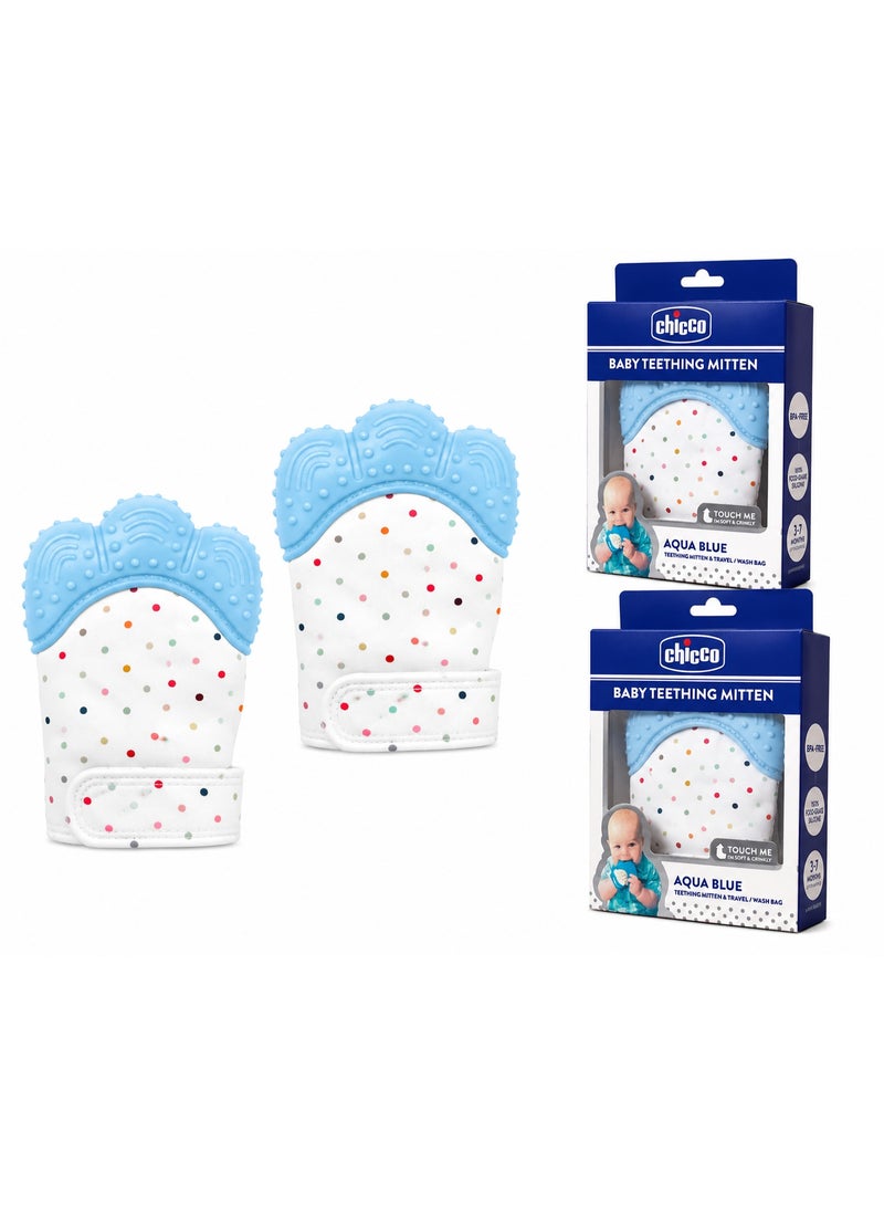 CHICCO Baby Teething Mitten, Food-Grade Silicone, Aqua Blue, 2 Pieces Set - Image 1