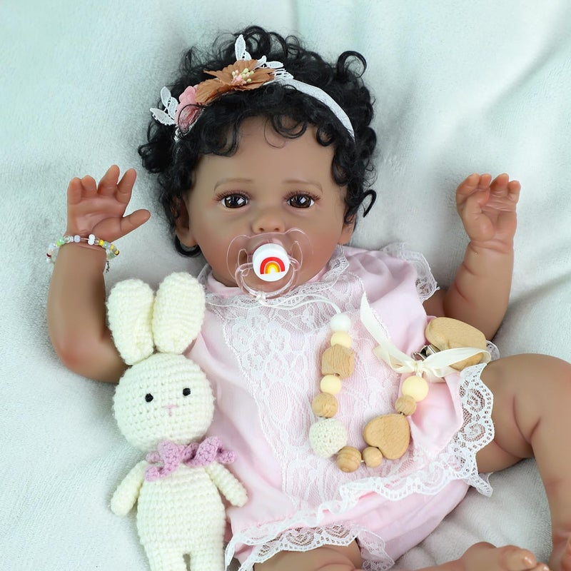 SCOM Reborn Baby Dolls Black Girl  20 Inch African American Realistic Newborn Girl Doll Lifelike Weighted Soft Body Christmas Birthday Gift for Kids Age 3 - Image 3