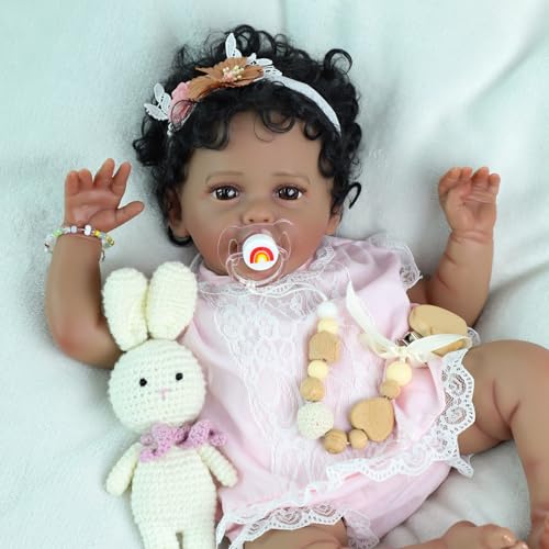 SCOM Reborn Baby Dolls Black Girl  20 Inch African American Realistic Newborn Girl Doll Lifelike Weighted Soft Body Christmas Birthday Gift for Kids Age 3 - Image 1