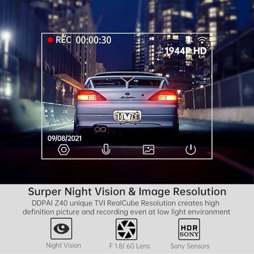 DDPAI Z40 GPS Dual Channel Dashcam, 3K Front & FHD Rear, 5MP IMX335 Sensor, Loop Recording, Optional Parking Mode, Wi-Fi, G-Sensor, WDR, Upto 128GB Supported - Image 5