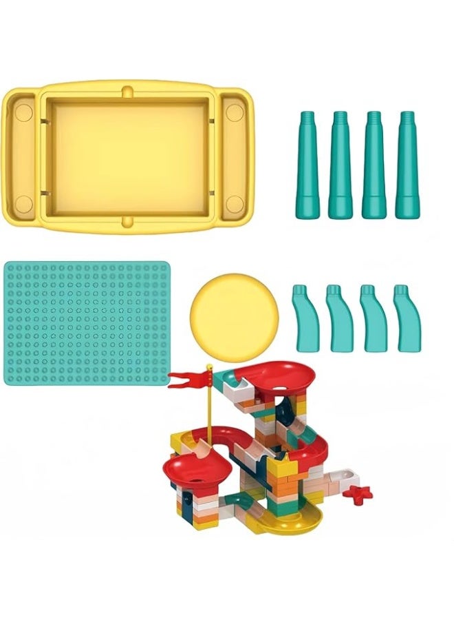 Vixplorn This 2-in-1 multi-functional building block table and chair set for children contains 63 building blocks and includes storage space for water, sand, and school supplies. It's perfect for children aged 2 and up, allowing them to play in water and sand. - Image 3