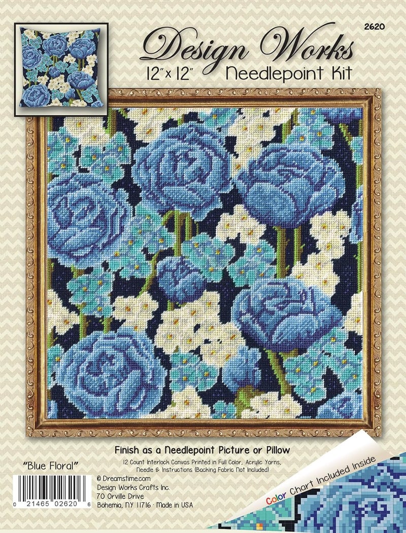Tobin Design Works Crafts Blue Roses 12" x 12" Needlepoint Kit, Multicolor - Image 2