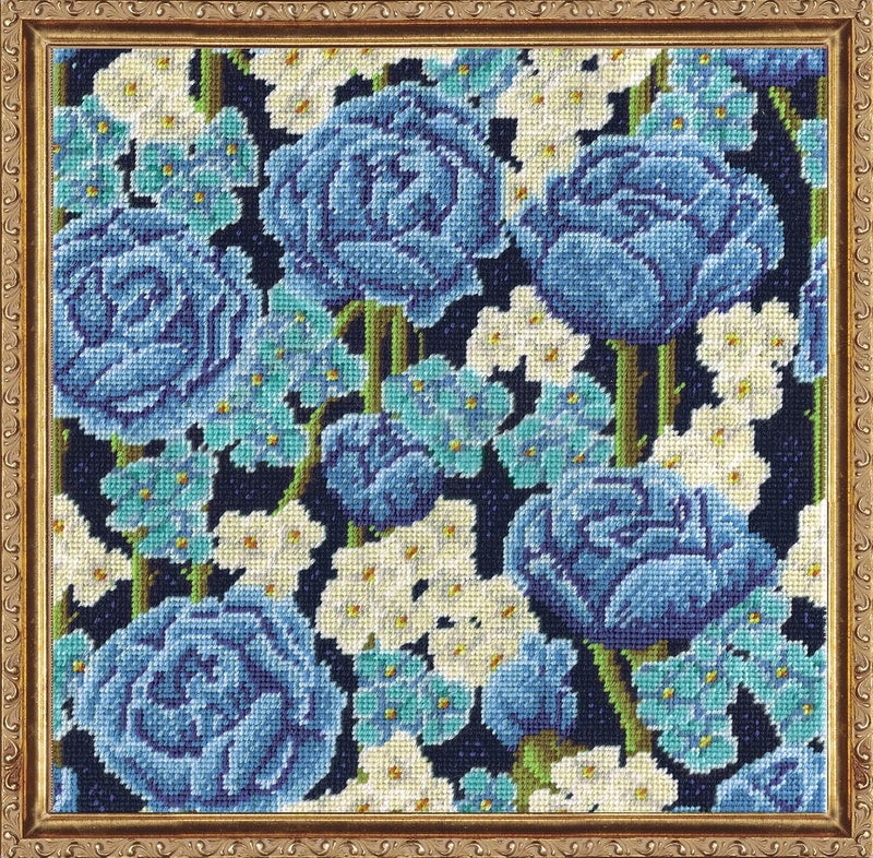 Tobin Design Works Crafts Blue Roses 12" x 12" Needlepoint Kit, Multicolor - Image 1