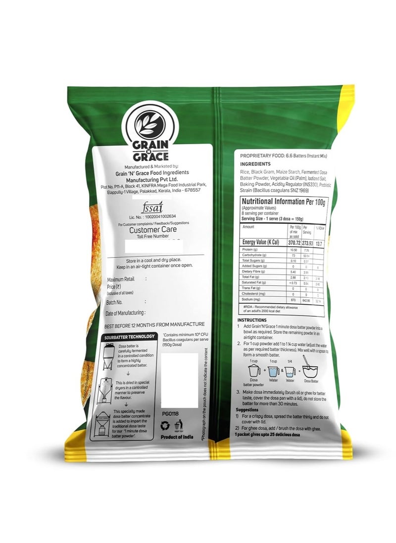 GRAIN N GRACE - 1 Minute Dosa Batter Powder No Added Colours Preservatives & Flavours Made from High Quality Rice & Lentils - 500 g - Image 1