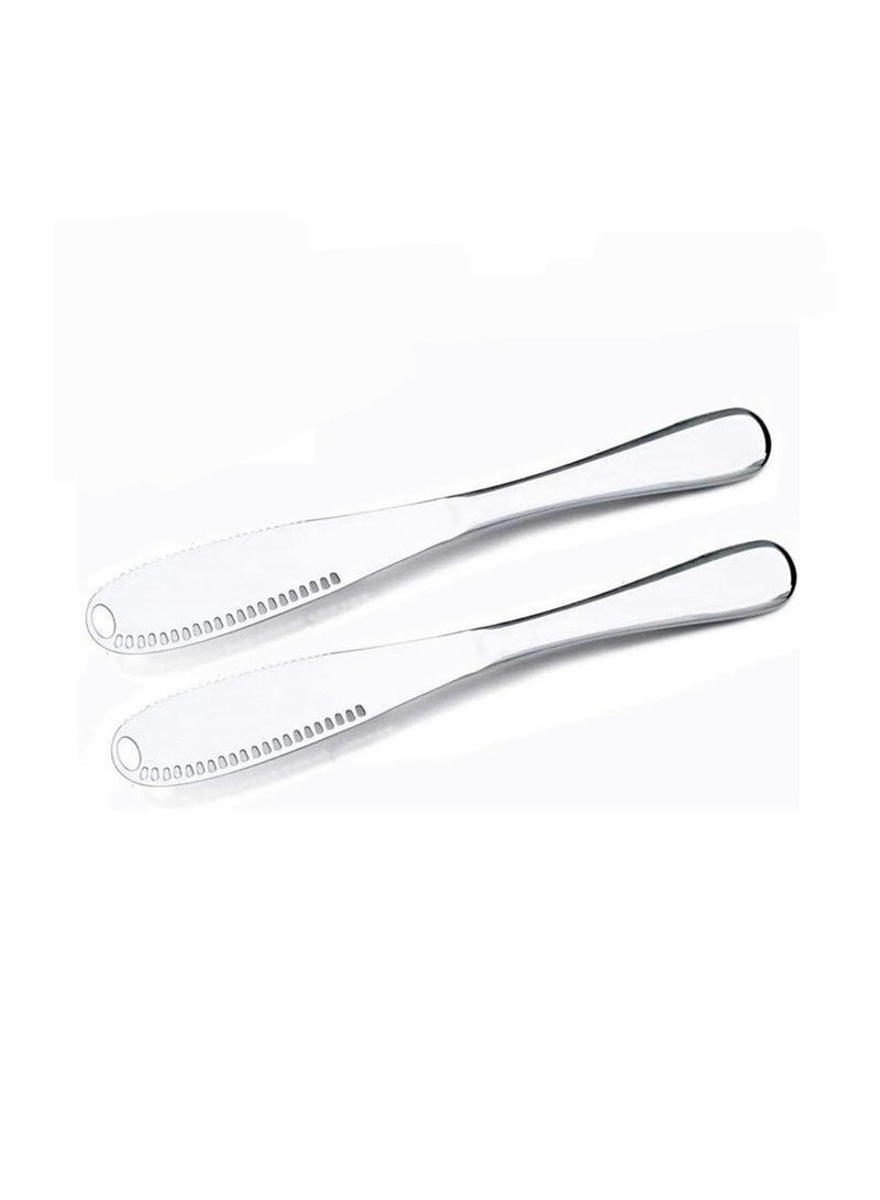 SYOSI 2 Packs Stainless Steel Butter Spreader Knife with Serrated Edge and Shredding Slots, Easy to Curl Scoop Slice and Cut, 3 in 1 Multi-function - Image 1