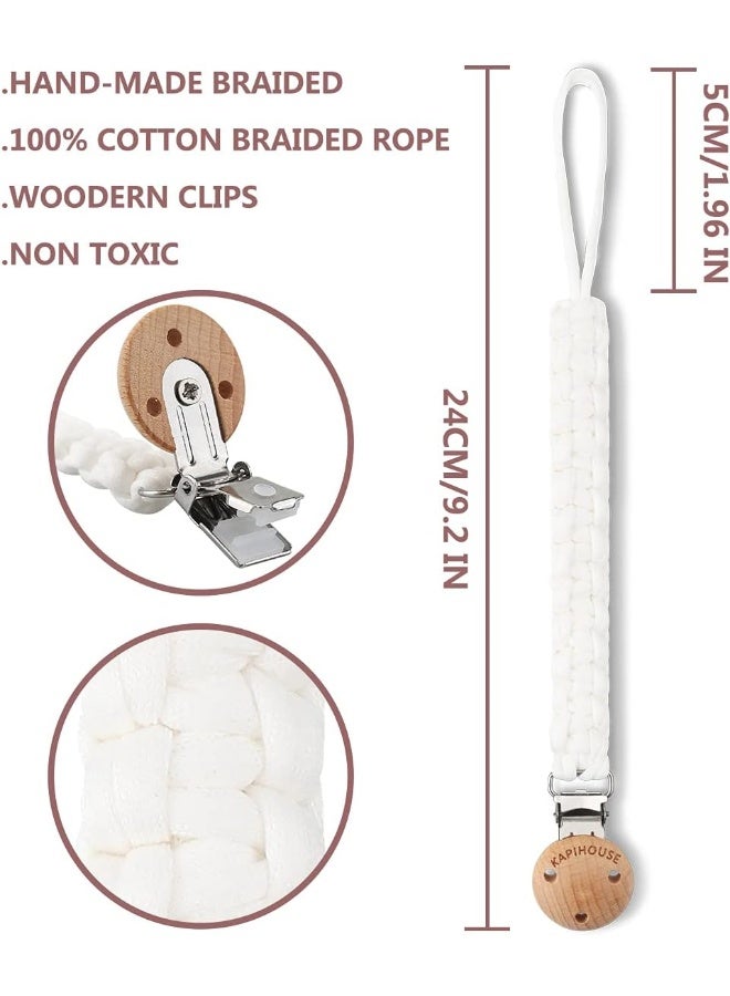 Kapihouse Pacifier Clip for Girl 9.2 Inch Pacifier Leashes Wooden Clips Teething Toy with Handmade Braided Cotton Modern Unisex Baby Shower Birthdays Christmas Set (3 Pack Girls) - Image 2