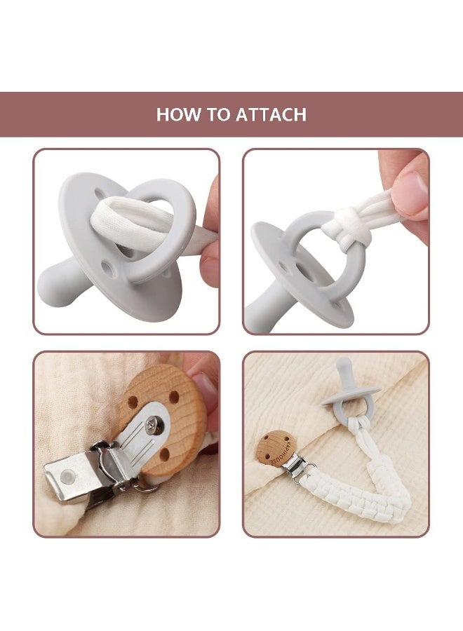 Kapihouse Pacifier Clip for Girl 9.2 Inch Pacifier Leashes Wooden Clips Teething Toy with Handmade Braided Cotton Modern Unisex Baby Shower Birthdays Christmas Set (3 Pack Girls) - Image 3