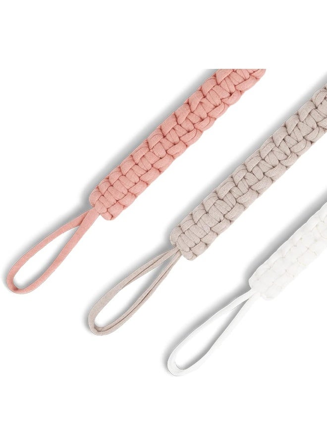 Kapihouse Pacifier Clip for Girl 9.2 Inch Pacifier Leashes Wooden Clips Teething Toy with Handmade Braided Cotton Modern Unisex Baby Shower Birthdays Christmas Set (3 Pack Girls) - Image 5