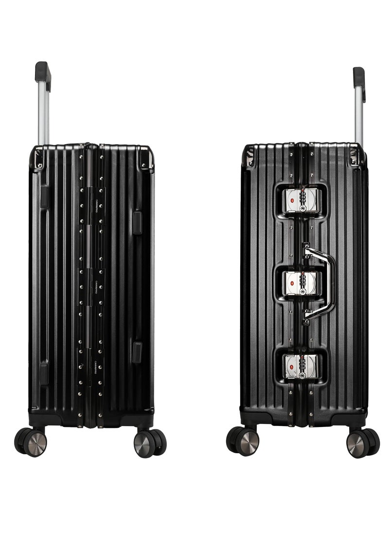 CABINPRO Lightweight Aluminum Frame Fashion Trolley Luggage Set of 3 Polycarbonate Hard Case Suitcase with 4 Quite 360° Double Spinner Wheels CP001 Black  - Image 5
