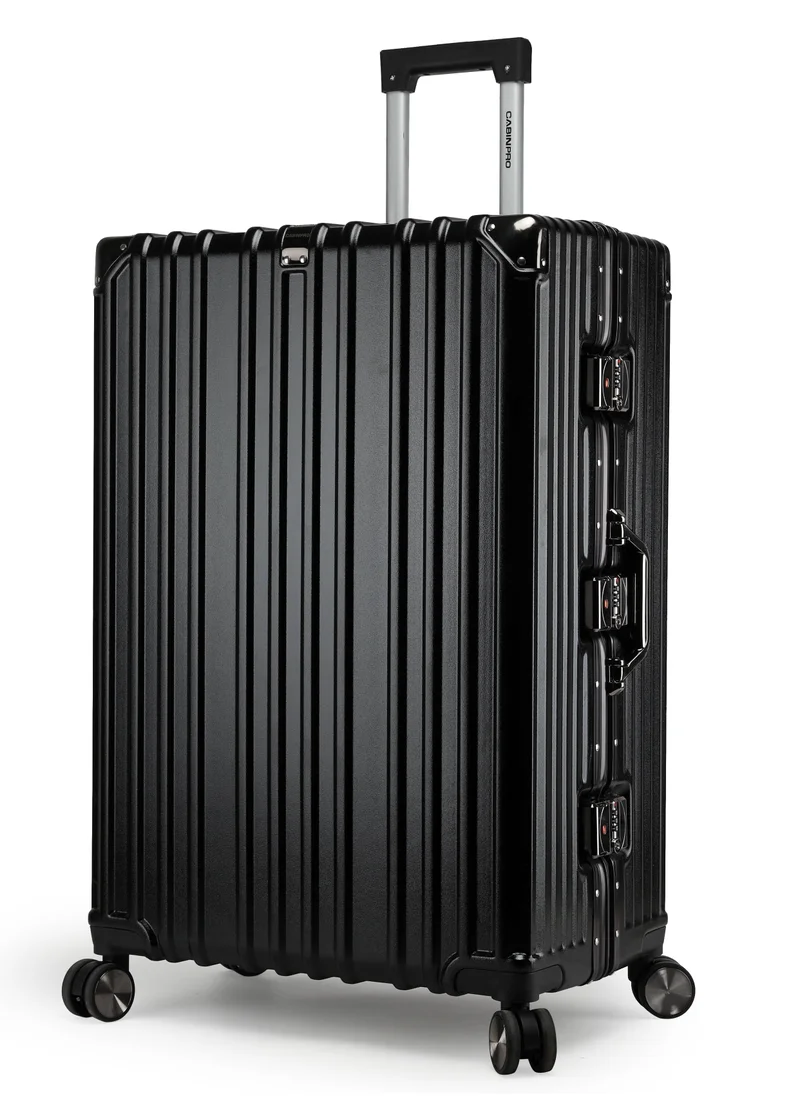 CABINPRO Lightweight Aluminum Frame Fashion Trolley Luggage Set of 3 Polycarbonate Hard Case Suitcase with 4 Quite 360° Double Spinner Wheels CP001 Black