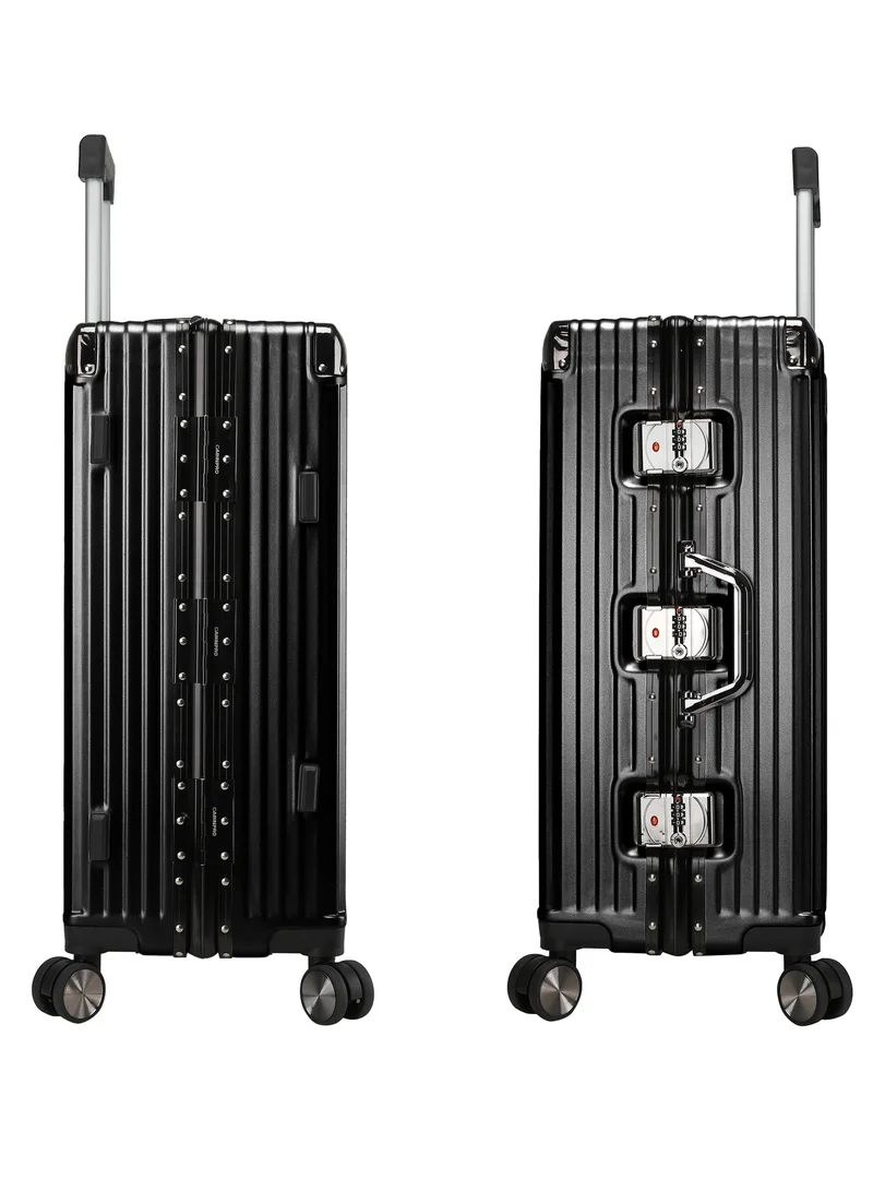 CABINPRO Black Lightweight Aluminum Frame Fashion Trolley Luggage Set of 3 Polycarbonate Hard Case Suitcase with 4 Quite 360° Double Spinner Wheels CP001 Black  | Best Price UAE